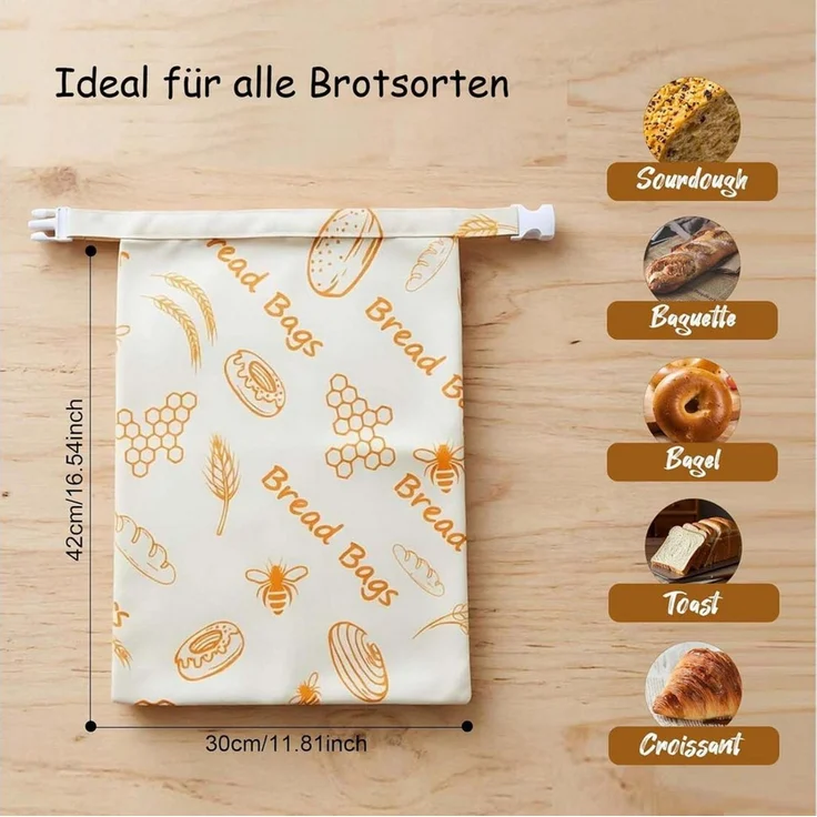 Agger Brottasche Bienenwachs Brotbeutel, Wiederverwendbare Brotbeutel Leinen 43×33 cm – Bild 2