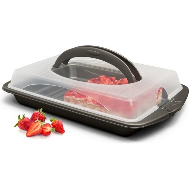 Hausfelder Kuchentransportbox Tortentransportbox eckig (Blechkuchen), Kunststoff, (Set, 2-tlg, 1 Box), Transportboxen mit Deckel – Bild 4