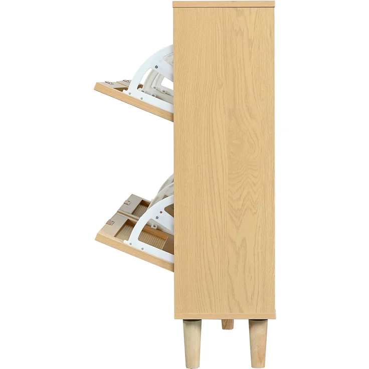 Merax Schuhschrank, Schuhkommode, mit 4 Klappschubladen, Schuhkommode aus Rattan mit Metallgriffen, Schuhregal, Oak – Bild 7
