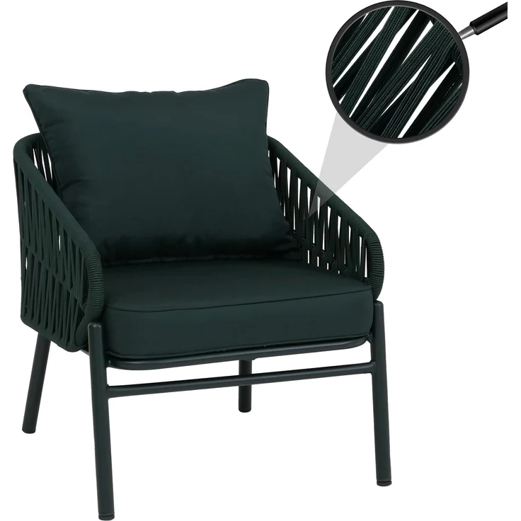 Aluminium-Gartenstuhl HWC-P90, Loungestuhl Sessel Outdoor, Seilgeflecht Rope Stoff/Textil (180g/m²) ~ grün – Bild 1