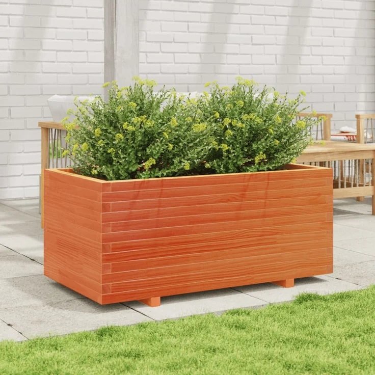 vidaXL Pflanzkübel Wachsbraun 110x60x49,5 cm Massivholz Kiefer 3282571 – Bild 2