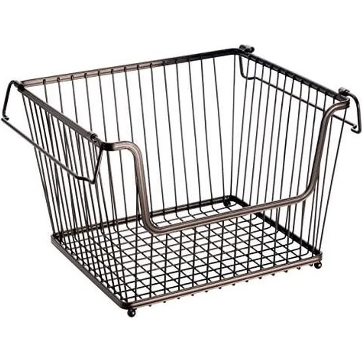 mDesign Stapelkorb Gitterbox Aufbewahrungskorb Henkel Organizer Metall Bronze