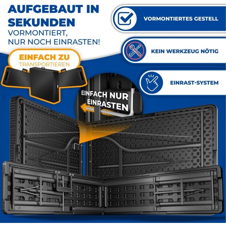 Kesser® Bierzeltgarnitur 3-teilig, klappbar, Polyrattan, 73 x 75 x 180 cm, Schwarz – Bild 3