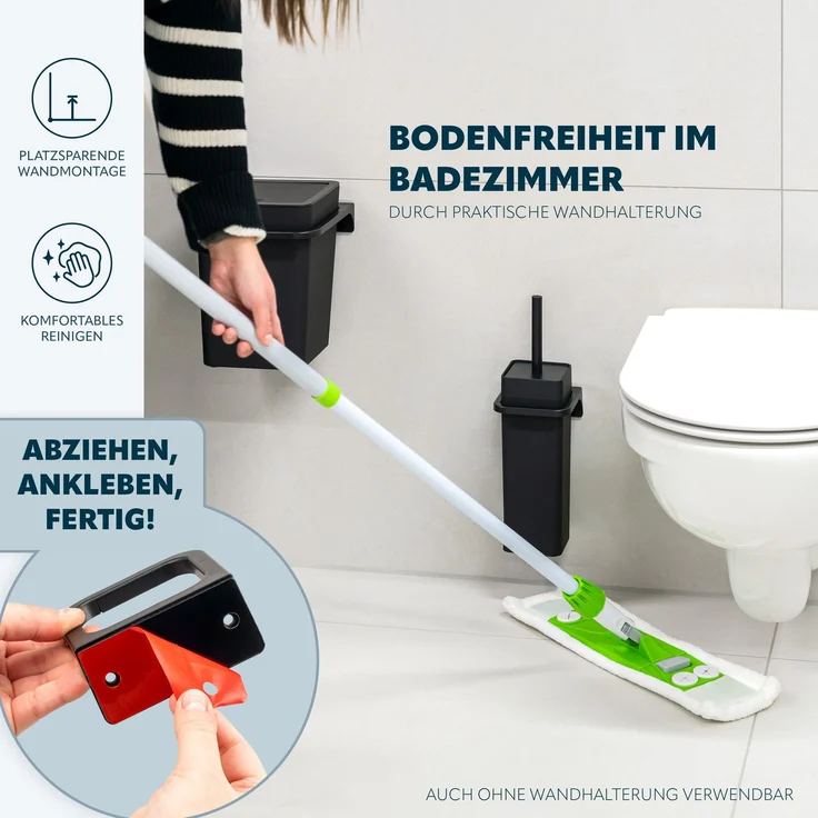 2tlg. Bad-Set SAVONA Softtouch inkl. Wandhalterung, Kosmetikeimer 6 Liter und WC-Garnitur, eckig - schwarz – Bild 3