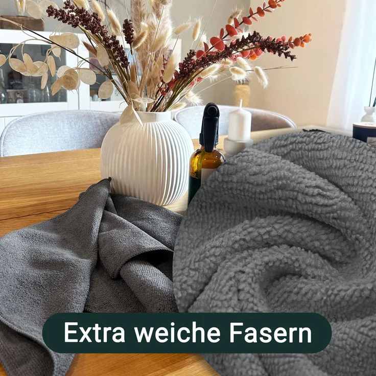 ZOLLNER 10er Set Mikrofasertücher für streifenfreien Glanz, saugstark, grau – Bild 5