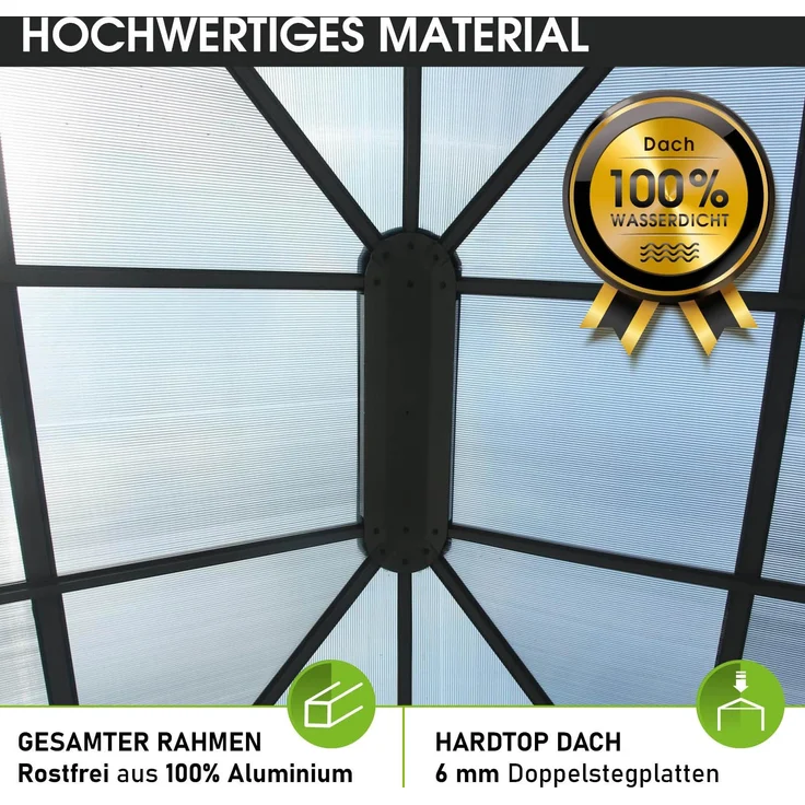 BRAST Alu-Pavillon Summerdream 3x3m grau festes Dach wasserdicht + Moskitonetz + LEDs – Bild 4