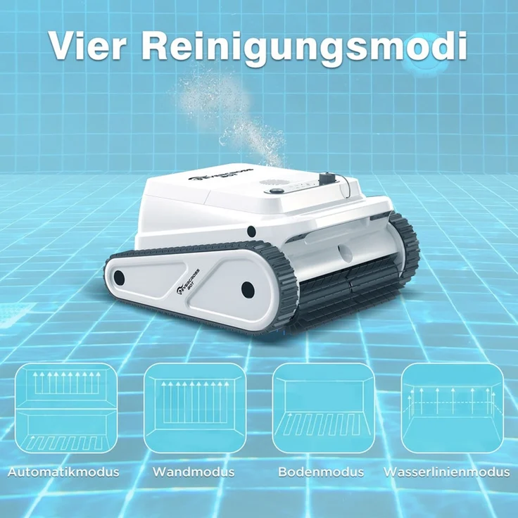 EVERCROSS BOT U8 Poolroboter Wand und Boden, Intelligenter Navigation, 120 Min Akkulaufzeit, Kabellos Poolsauger bis 200m² Pools (Weiß) – Bild 3