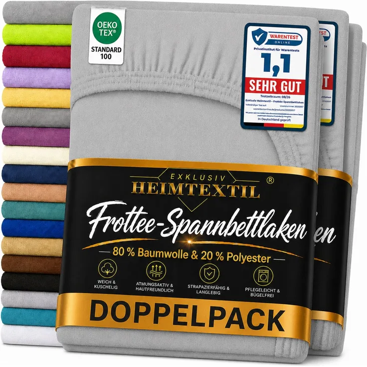 Doppelpack Frottee Spannbettlaken 140 - 160 x 200 cm Silber