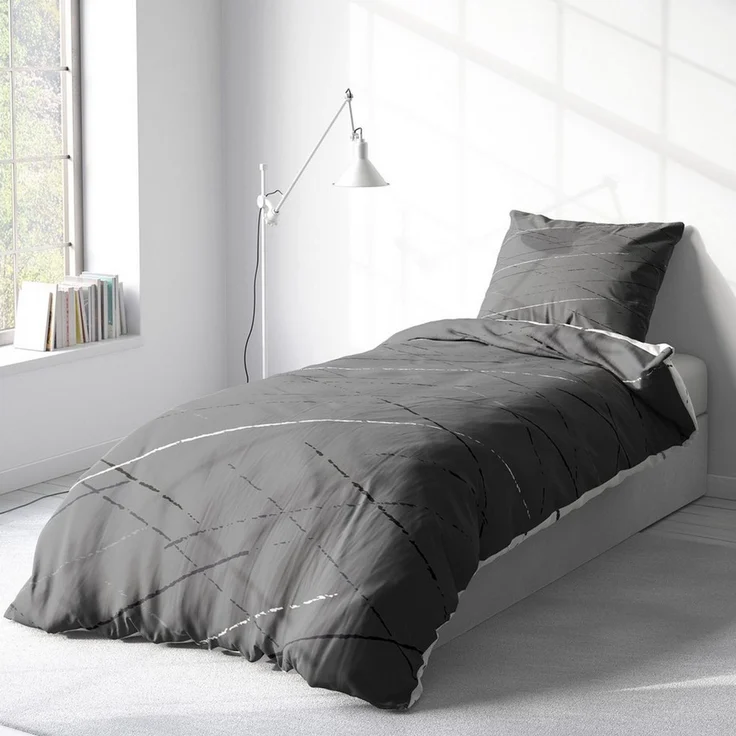 Visaggio Bettwäsche Hochwertige Polycotton Bettbezug in 6 Größen, Renforcé, 2 teilig, schlichtes Streifen Design mit Wendeseite, Beige, Grau und Grün – Bild 3