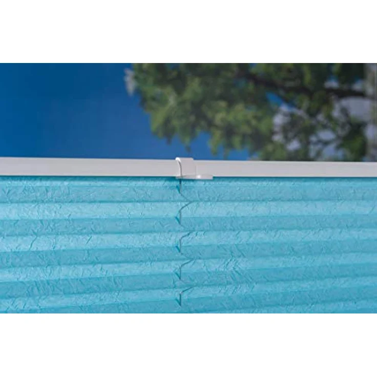 Khome Klemmfix-Plissee 100 x 210 cm, Lichtschutz in Iceblau mit moderner Crushed Optik, stufenlos verstellbar, einfache Montage ohne Bohren – Bild 2
