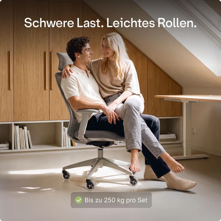 Desktronic Bürostuhlrollen Grün, Ersatzrollen 360°, Set 5 Stück, Ersatzräder für Bürostühle auf Teppich- und Parkettböden – Bild 7