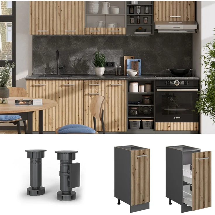 Apothekerschrank R-Line Artisan-Eiche 30 cm , AP Anthrazit Vicco – Bild 2