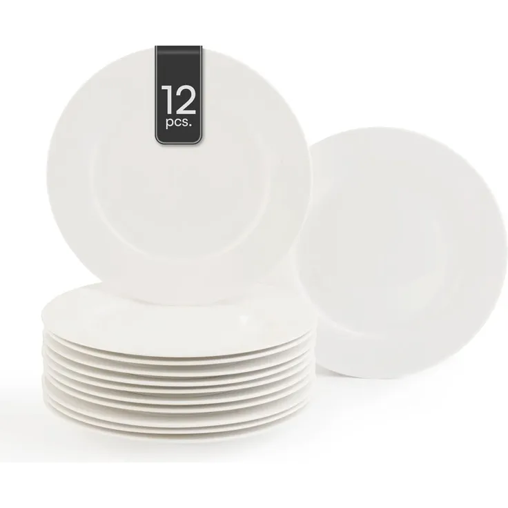Home4You Dessertteller, 12er Set, Ø 20 cm, Porzellan, Weiß, spülmaschinefest