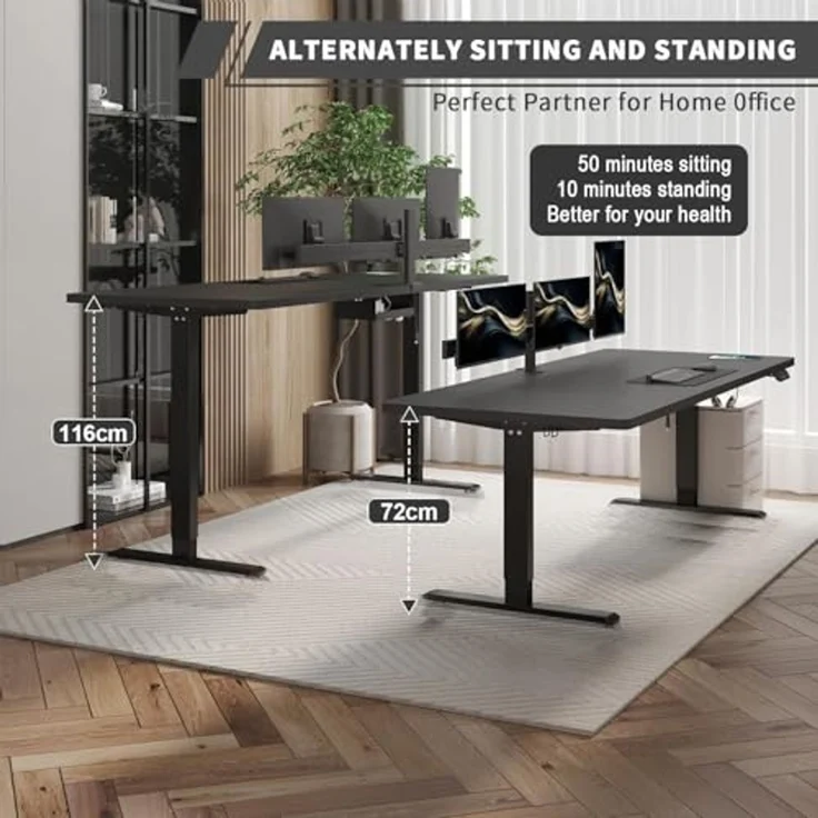 JUMMICO Schreibtisch elektrisch höhenverstellbar mit Kabelwanne & USB-Buchse, Schwarz, 200x80 cm – Bild 3