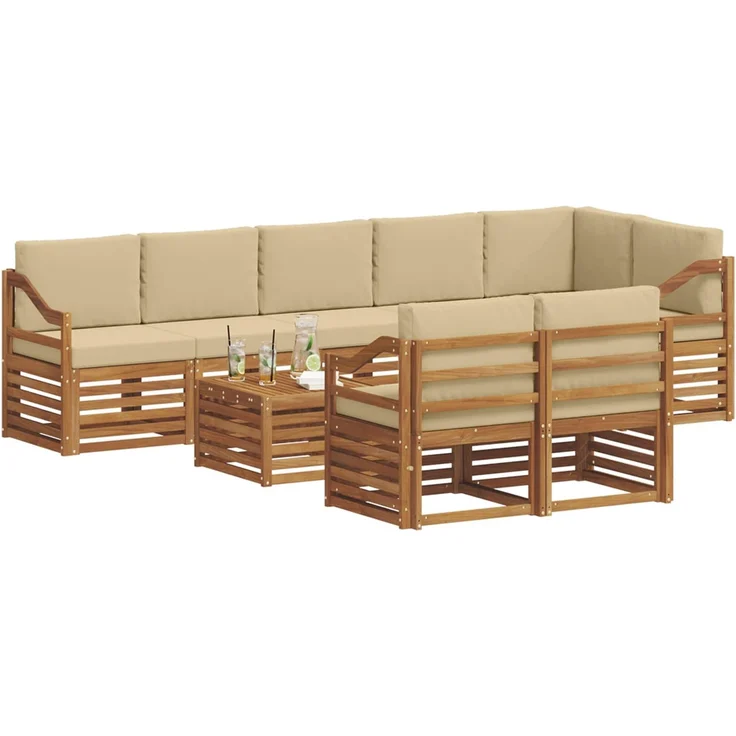 vidaXL Outdoor-Sofagarnitur 9 stk. 8-Sitzer Natur und Beige 3375068 – Bild 3