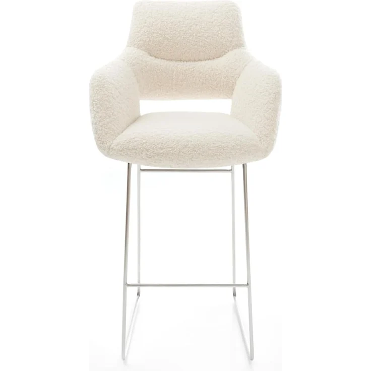 Barstuhl Yago-Flex Teddystoff Beige Kufengestell Edelstahl Silberfarben Taschenfederkern – Bild 3