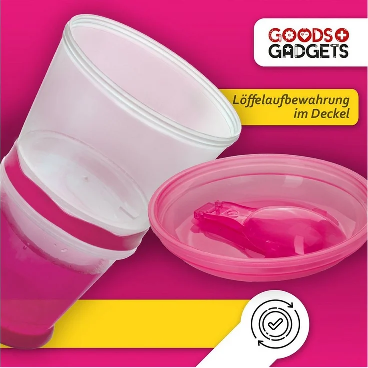 Goods+Gadgets Aufbewahrungsbecher GOODS+GADGETS Müsli To-Go Becher 2in1 mit Kühlfach & Klapp-Löffel, (Milchkühlfach & Klapp-Löffel), Joghurt 2-Go Reise-Becher – Bild 3