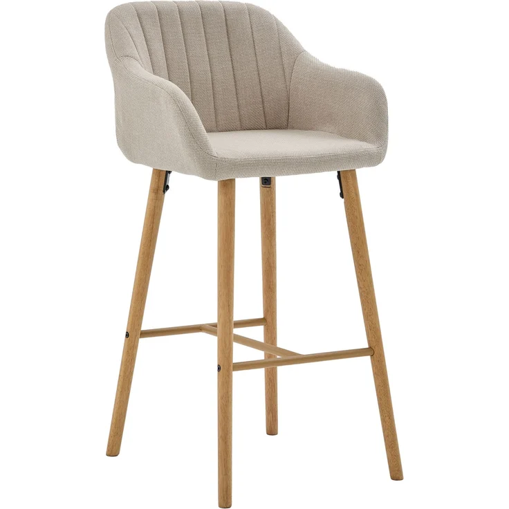LVHOM Barhocker 2er Set, Barstühle mit Rückenlehnen und Armlehnen, Tresenhocker mit Holzbeinen, Tresenstuhl Stoff, Beige – Bild 2