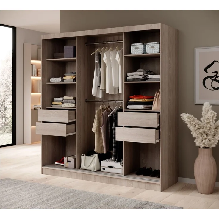 Schiebetürenschrank Schrank BRITE in Sonoma Eiche- Schwarz 200x215x61 cm – Bild 3