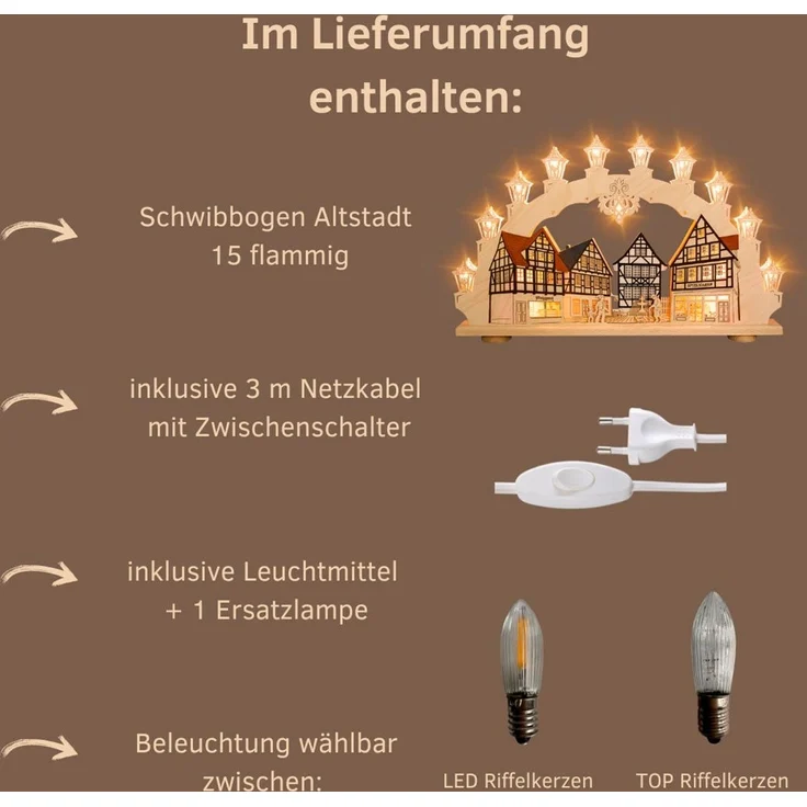 Weigla Schwibbogen Altstadt, Fachwerkhaus, Lichterbogen aus Holz, Made in Germany (1-tlg), Erzgebirge garantiert, Weihnachtsdeko Innen, Weihnachtsbeleuchtung – Bild 2