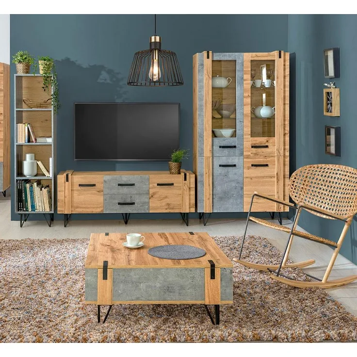 XL Küchenhängeschrank Rimini 80x96cm Glaseinsatz matt Farbe: RAL 5024 pastellblau matt / grau RI-W4S/80