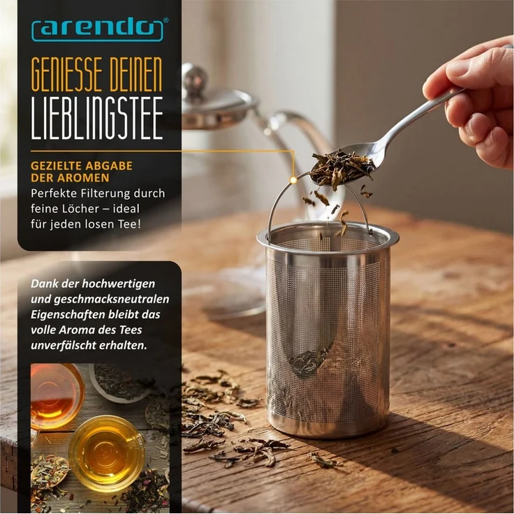 Arendo Teekanne Glas Teebereiter mit Stövchen, Früchtetee, Sieb für losen Tee, Kräuter, 1,5 l, (Set, 3-St, Rechaud, Glaskanne, Teesieb), Borosilikatglas, Tischkocher, Edelstahlsieb, hitzebeständig, Geschenk – Bild 4