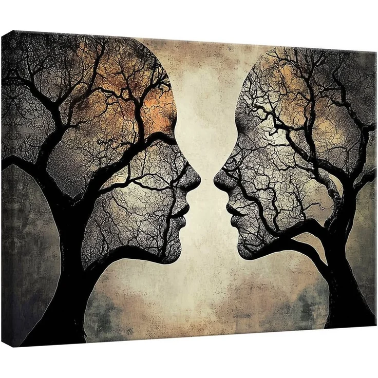 Wallarena Leinwandbild Baum Frau - Beige - Modern - Wohnzimmer, Abstrakt, 40 x 30 x 2 cm – Bild 1