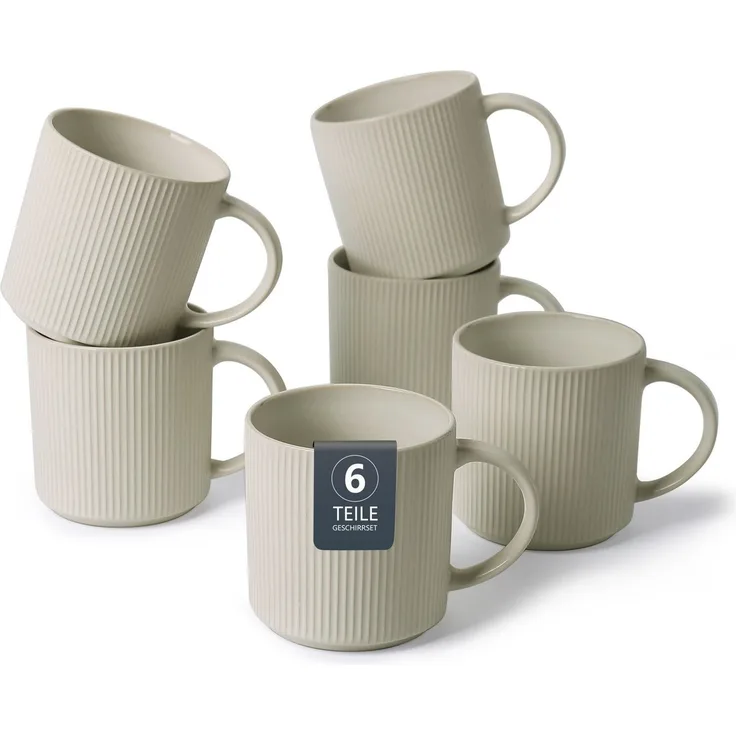 OTTO home Becher Kaffeebecher Ylvii, 6er Set, 6-tlg, Steinzeug, Riffeloptik, spülmaschinenfest und mikrowellengeeignet, 460 ml