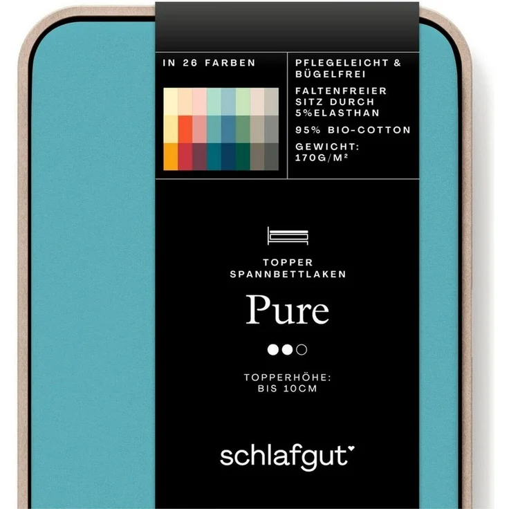 Schlafgut 'PURE TOPPER' Spannbettlaken, für Topper bis 10 cm Höhe, Petrol Mid, XL 180x200cm - 200x220cm, 100% Bio-Baumwolle – Bild 2