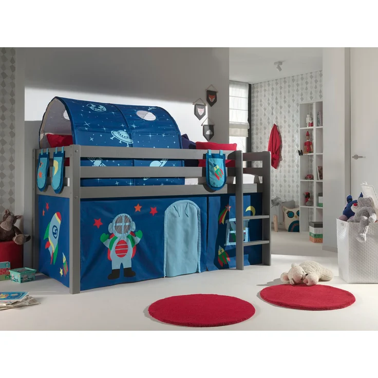 Vipack Spielbett 'Pino' grau mit Textilset Vorhang, Tunnel und 3 Taschen 'Astro' – Bild 2
