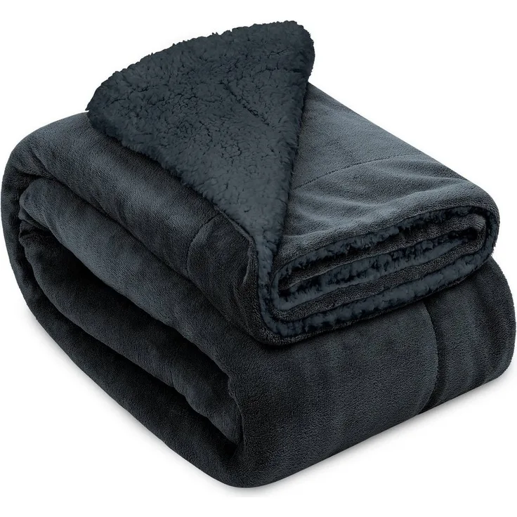 Beautissu Sherpa Decke Alina 200cm, 150cm, Anthrazit/Anthrazit
