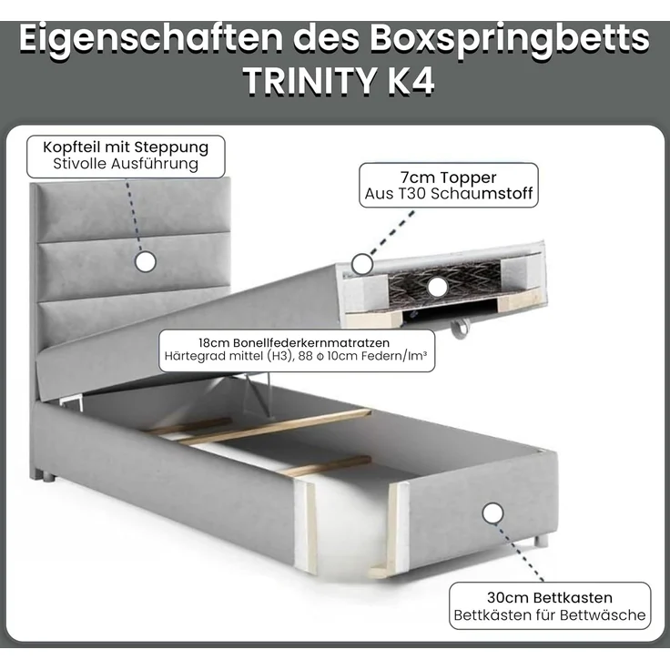 Best For Home Box Spring Bed with 7-Zone Bonell Spring Mattress, Box Spring Bed with Mattress and Storage Space – Bild 5