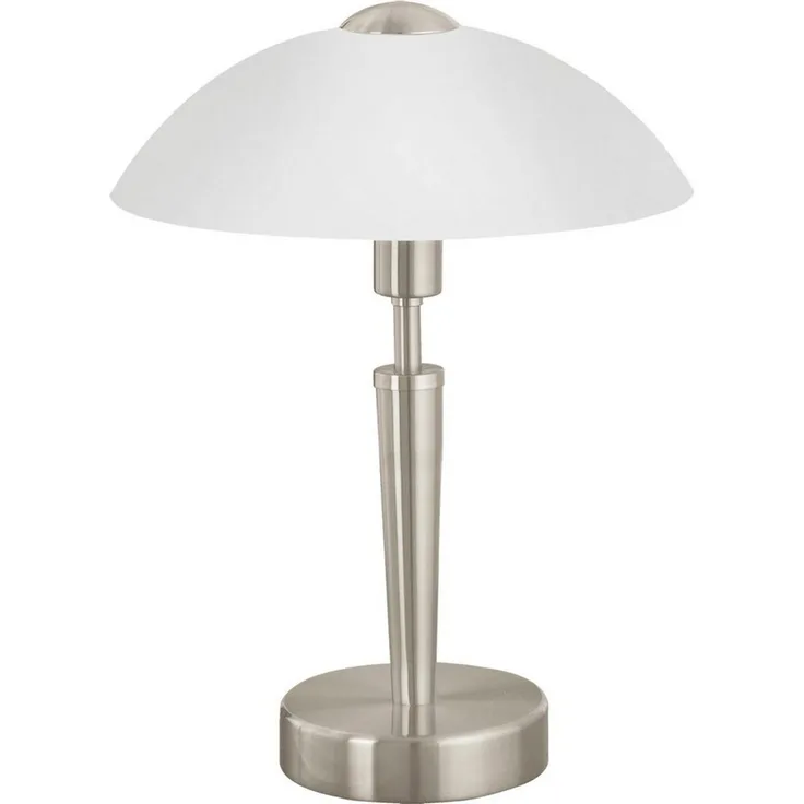 Eglo 85104 Tischleuchte SOLO 1 Stahl nickel-matt, Glas satiniert, weiss E14 max. 1X40W H:35cm Ø26cm mit Touchdimmer