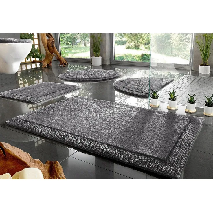 OTTO home Badematte Kapra, Badvorleger, Badezimmer Teppich, Höhe 14 mm, beidseitig nutzbar, fußbodenheizungsgeeignet, strapazierfähig, Baumwolle, rechteckig, mit Bordüre, Badteppich, Badematte, Baumwolle