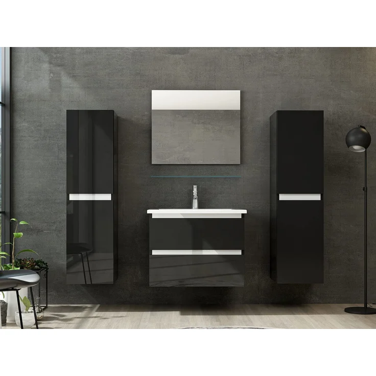 Homeline Badmöbel Set mit Schubladen Glas ablage (Marcel Schwarz, 60 cm 1x Hochschrank) – Bild 2