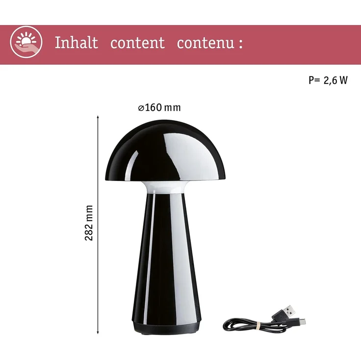 Paulmann 'Onzo' LED Akkuleuchte Dim-Touchfunktion, Kunststoff schwarz, Höhe 28,2 cm – Bild 8