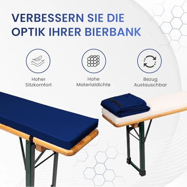 TexDeko Bankauflage Bierbankauflage (Einzeln) für Bierzeltgarnitur zum selber aufziehen, (1 St), 220x25x2cm/4cm, Top Qualität – Bild 5