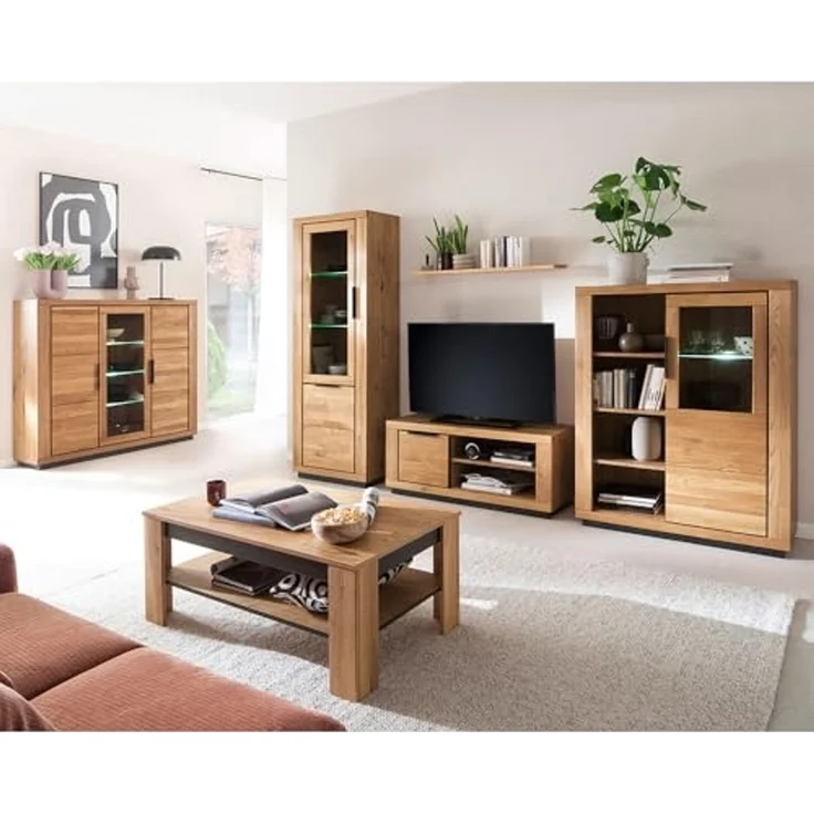 Lomadox Highboard GIUSTINO-06, Eiche teilmassiv geölt, Massivholzfronten, LED-Beleuchtung – Bild 7