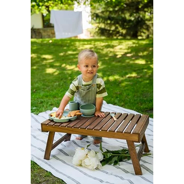 MoMi Kindergeschirr mit Essbesteck AMI, 6-teiliges Set: Lätzchen, Löffel, Gabel, Teller, Schüssel 360 ml, Becher 180 ml, aus Silikon, spülmaschinenfest und mikrowellengeeignet – Bild 10