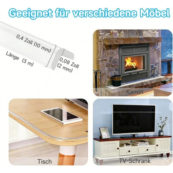 MOPUEA Kindersicherung 3 m Kantenschutz Transparenter Stoßfänger-Streifen für Möbelkante Ecke, Eckenschutz Transparent - Einfache Montage (10mm Breite) – Bild 2