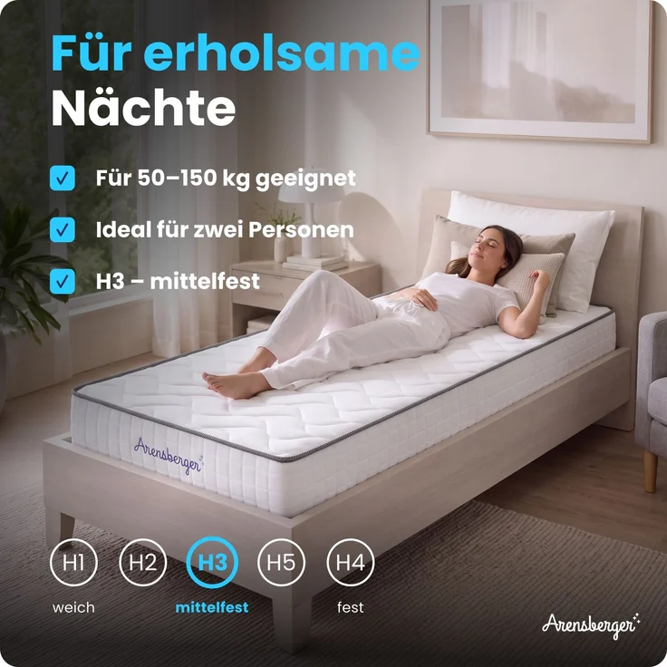 Arensberger JANA Federkernmatratze - 20cm Höhe - Matratze mit Gelschaum Schicht - H3 Mittelfest – 7 Zonen - Federkern - Liegekomfort 100x200cm – Bild 6
