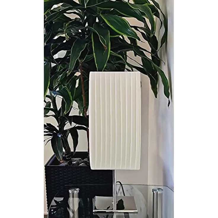 TRANGO Stehlampe, 2022 Design Tischleuchte mit Plissee Lampenschirm & Chrom Lampenfuß *CANNES* Tischlampe mit 1x E27 Lampenfassung für LED Leuchtmittel (nicht enthalten) Wohnzimmer Lampe, Nachttischlampe, LxBxH: 14x14x43cm, Fensterbank Leuchte, Schreib... – Bild 6
