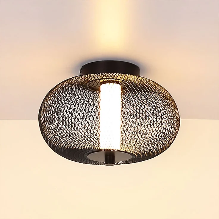 LED Deckenleuchte, schwarz, Metall Gitter, D 35 cm – Bild 8