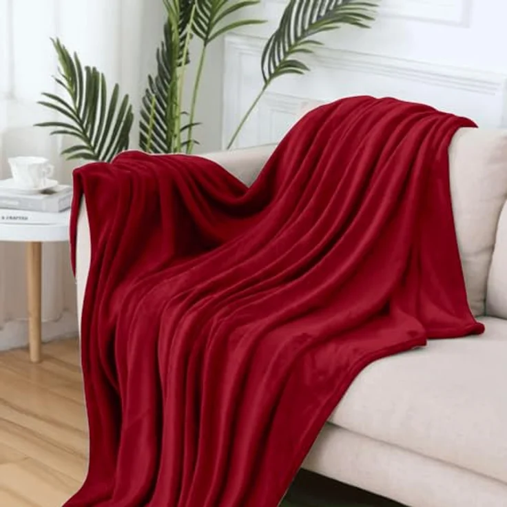 Wohndecke Flauschige Kuscheldecke, Oeko-TEX Zertifiziert, Komfortec, Super Weiche Fleecedecke, Bordeaux – Bild 5