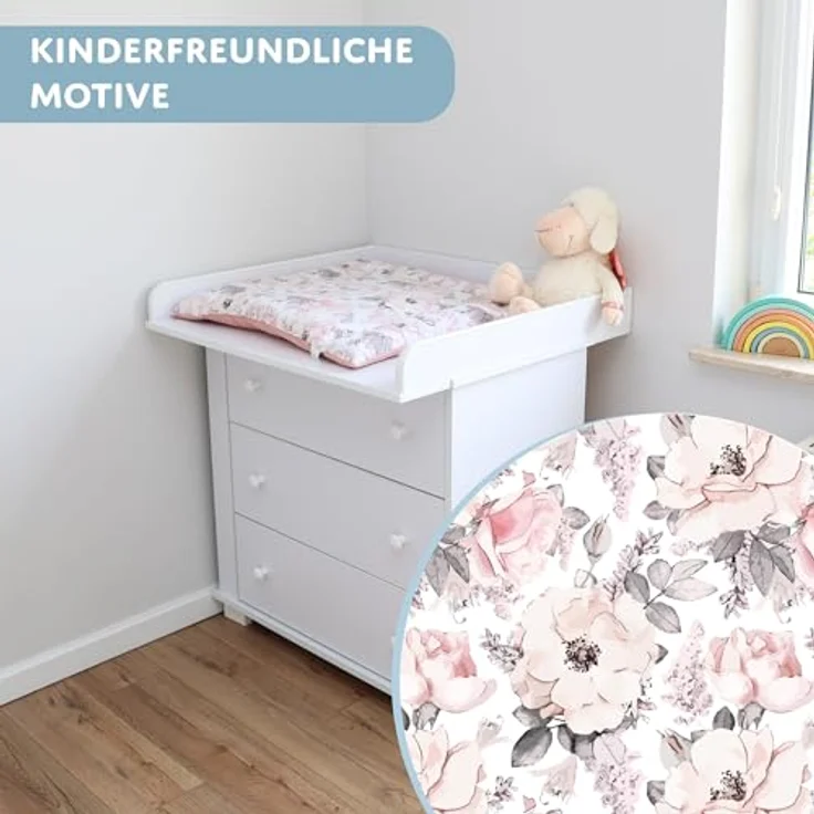 Wickelauflage für Babys 75x72 cm - Weiche Baumwolle, Abwaschbar - Wickelkommode & Wickeltischauflage Wilde Rose – Bild 6