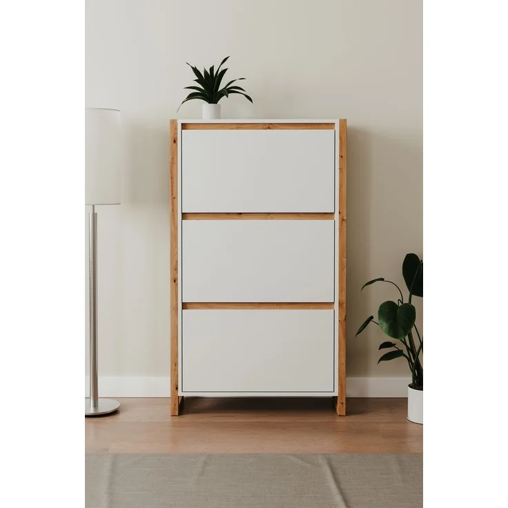 Schuhkipper >Denver< in weiß / Dekor Artisan Oak - 70x125x25cm (BxHxT) – Bild 2