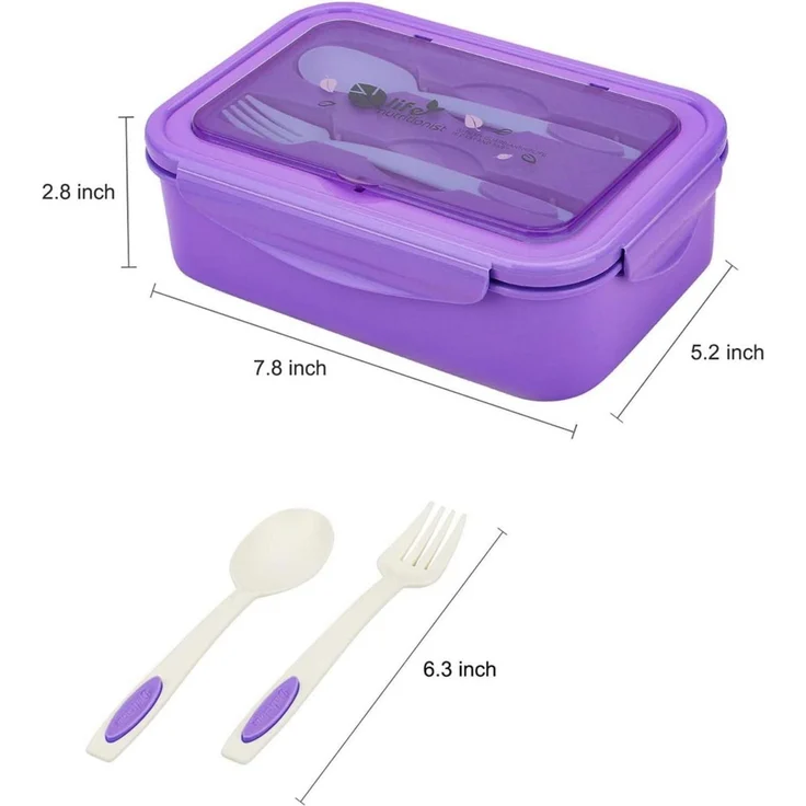 Brotdose Bento Box 3 Fächer Besteck auslaufsicher Violett – Bild 4