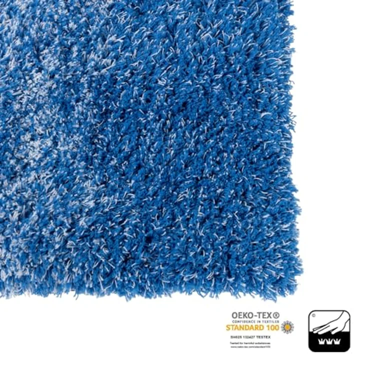 Floordirekt Badematte Wave, Rund Badteppich mit hohem Flor, pflegeleicht und rutschfest, schadstoffgeprüft, Blau/Weiß, 60 x 90 cm – Bild 5