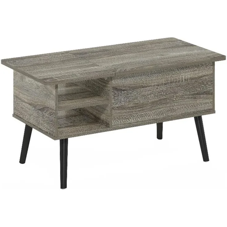 Furinno Jensen Couchtisch mit anhebbarer Tischplatte aus Holz mit verstecktem Fach und seitlich offener Ablage für das Wohnzimmer, Französische Eiche Grau