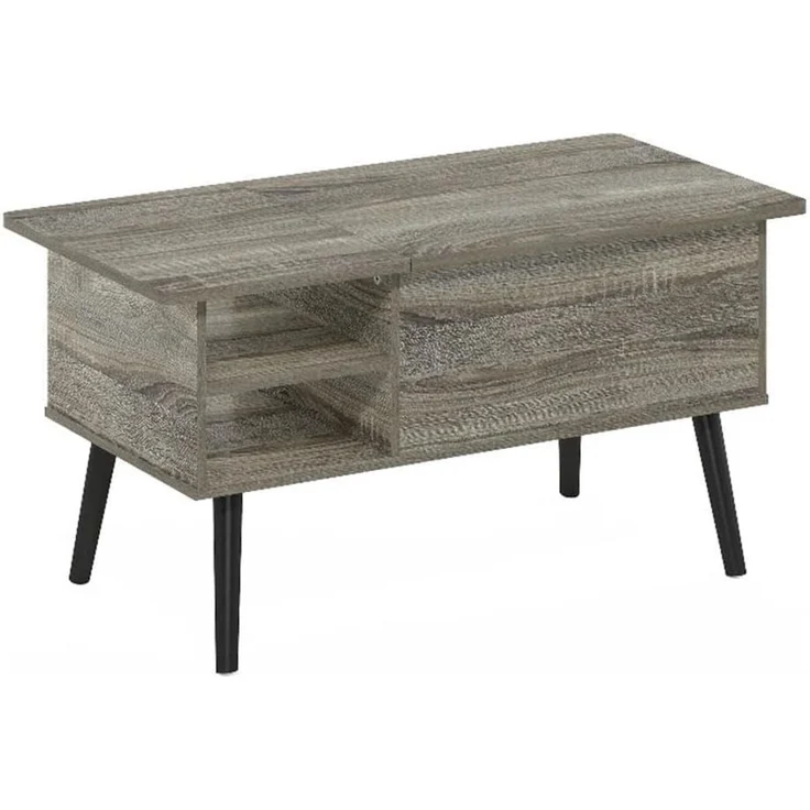 Furinno Jensen Couchtisch mit anhebbarer Tischplatte aus Holz mit verstecktem Fach und seitlich offener Ablage für das Wohnzimmer, Französische Eiche Grau